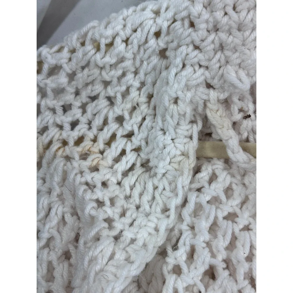 Handmade Crochet Shawl Wrap Cream White Open Knit Tie Front Bed Jacket Cape